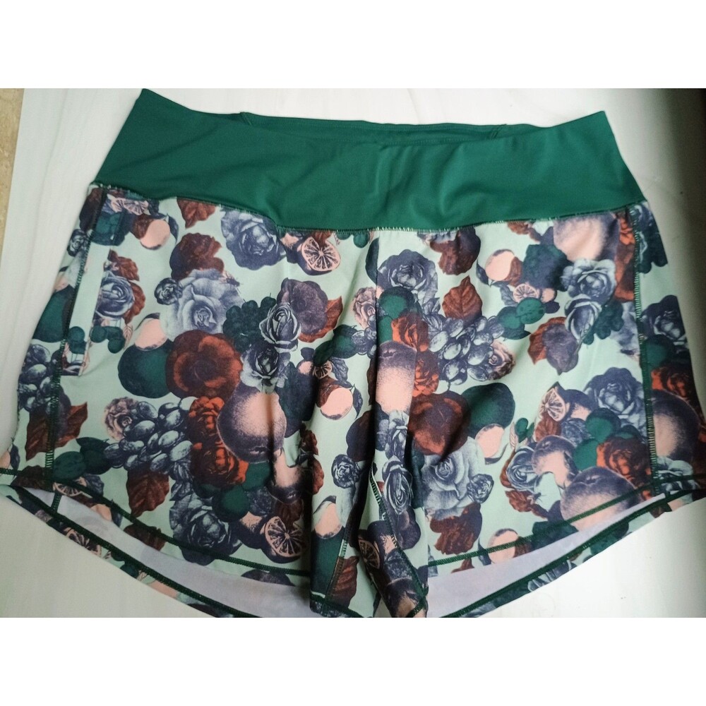 Oiselle Roga Running Shorts Women Size 6 Botanical Floral Fruit Print Zipper